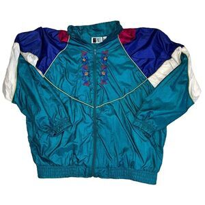 Vintage Bolo Sports Full Zip WIndbreaker Size Large Multicolor Geometric Floral